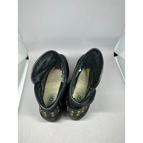 UGG Darling Black Leather Harness Studded Strap Ankle Boots Womens Size 7.5 - Picture 8 of 9